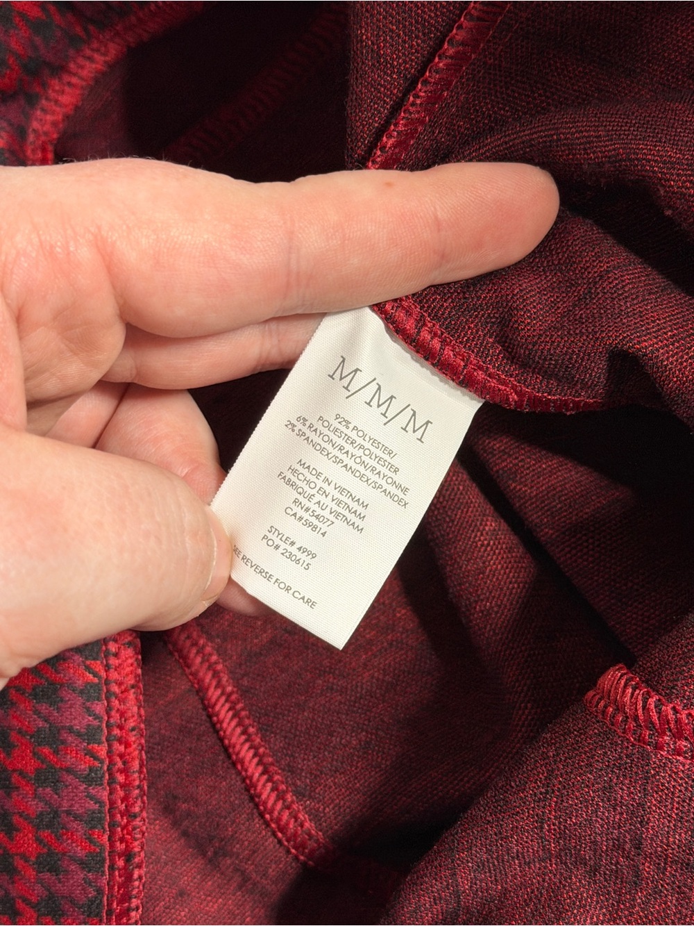 CAbi Burgundy Houndstooth Straight-Leg Pull-On Pants - Picture 6 of 8